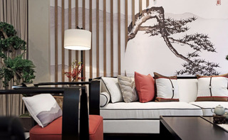 大户型新中式风格沙发背景墙装修效果图