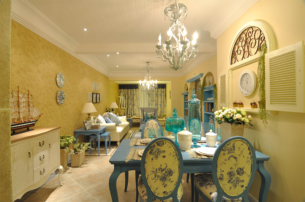 地中海风格二居室客餐厅装修效果图