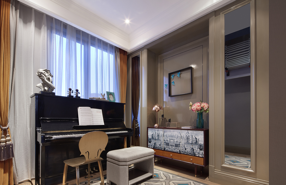 现代奢华别墅样板间钢琴房装修效果图