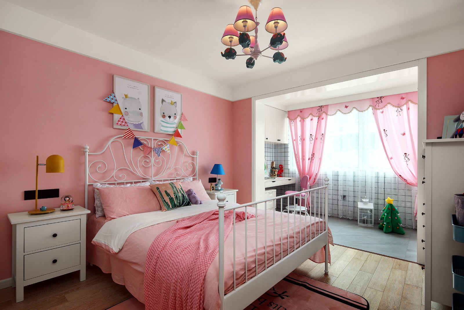 80平米现代北欧风粉色儿童房装修效果图