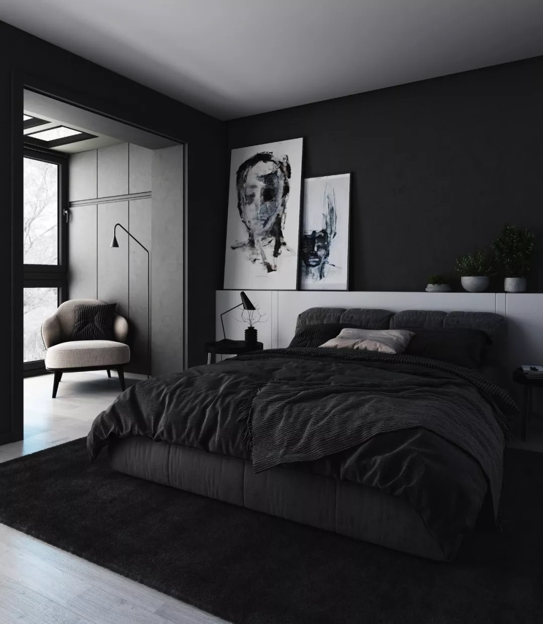 卧室黑白色装修效果图图片