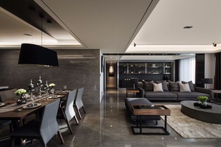 黑白灰现代公寓客餐厅过道装修效果图
