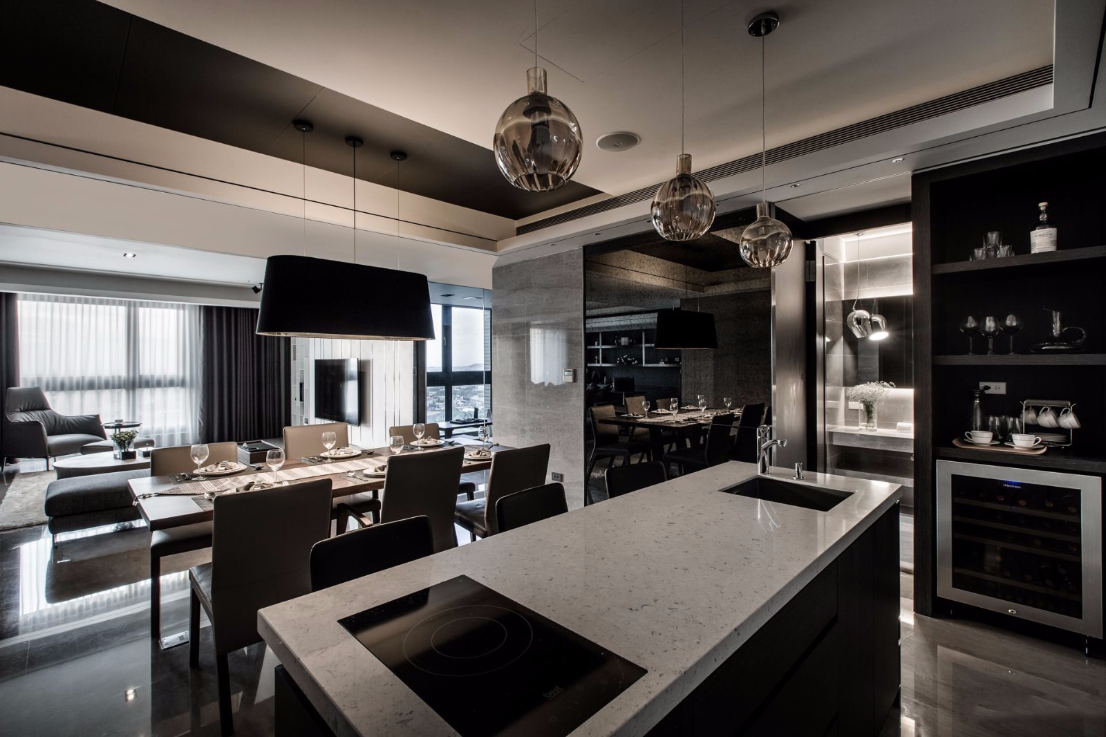 黑白灰现代公寓厨房装修效果图