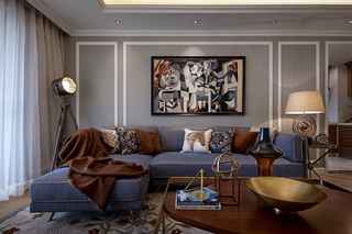 现代美式风格样板房沙发背景墙装修效果图