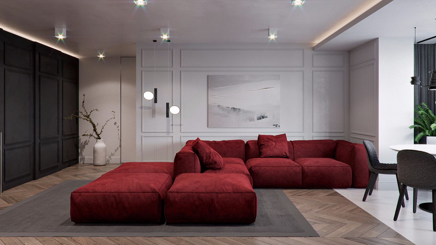 101平现代公寓装修红色沙发设计图
