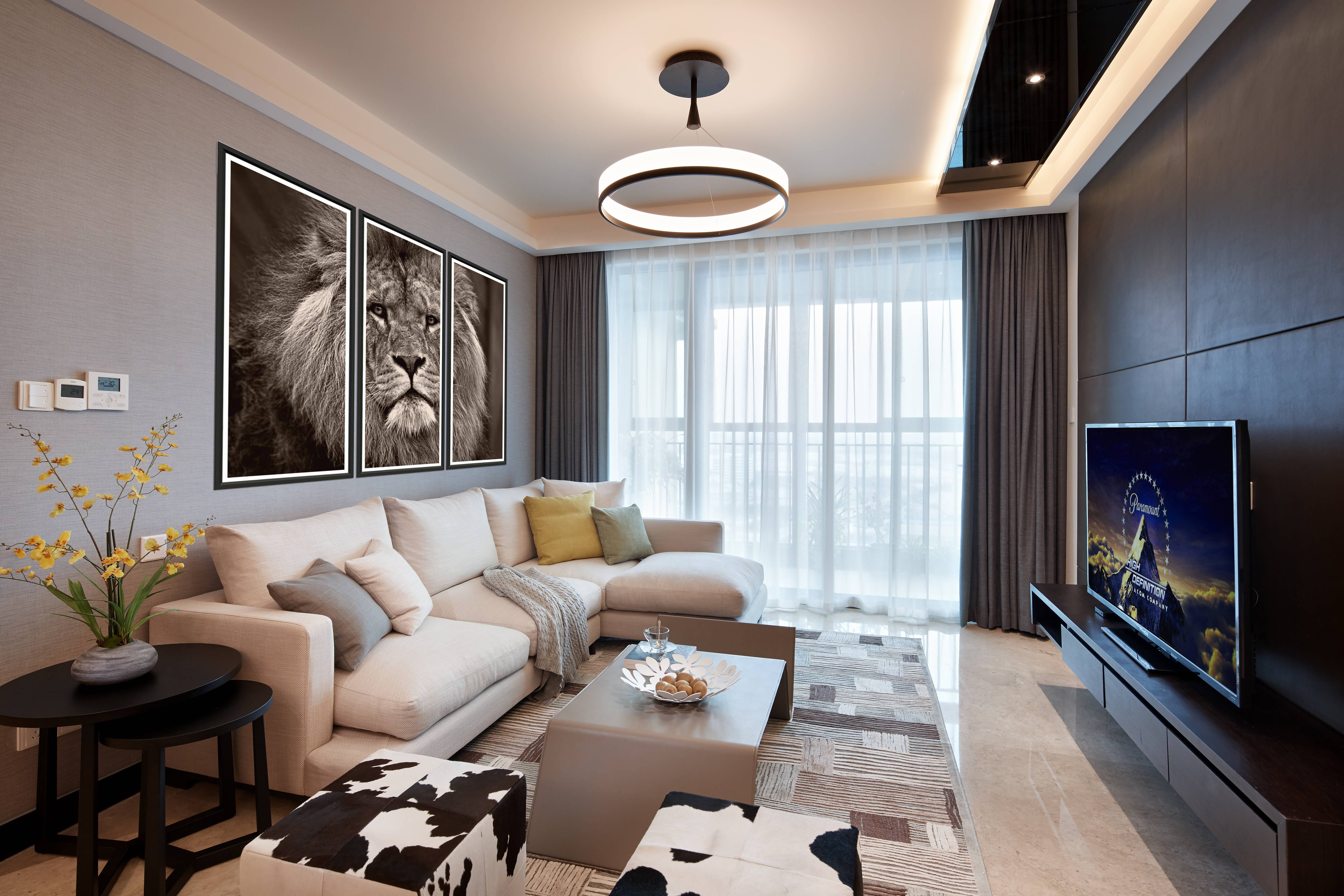 140平现代三居室客厅装修效果图