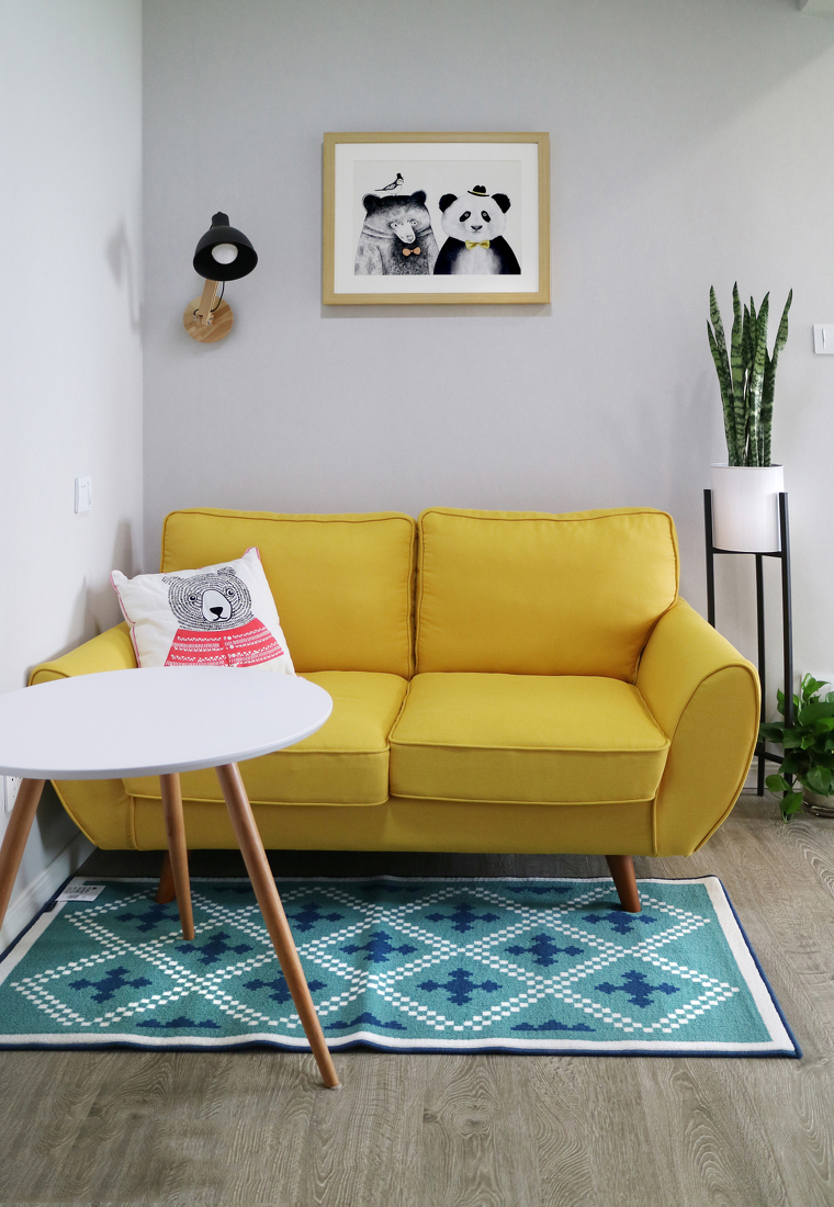 小户型简约北欧装修黄色沙发设计图