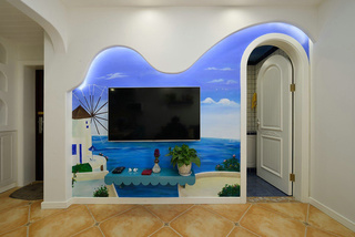 地中海风格二居电视背景墙装修效果图