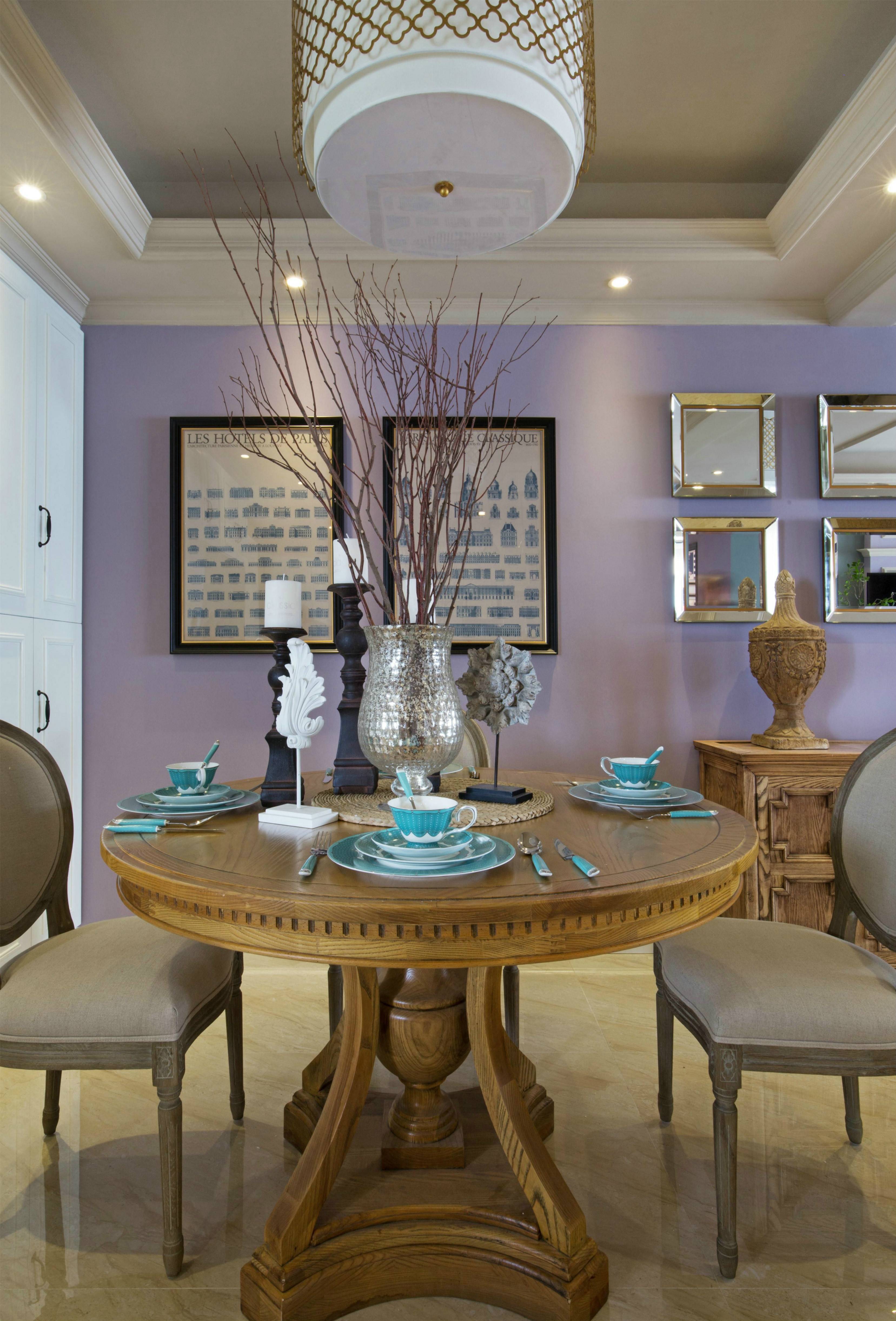 三居室装修,130平米装修,15-20万装修,美式风格,紫色,餐桌