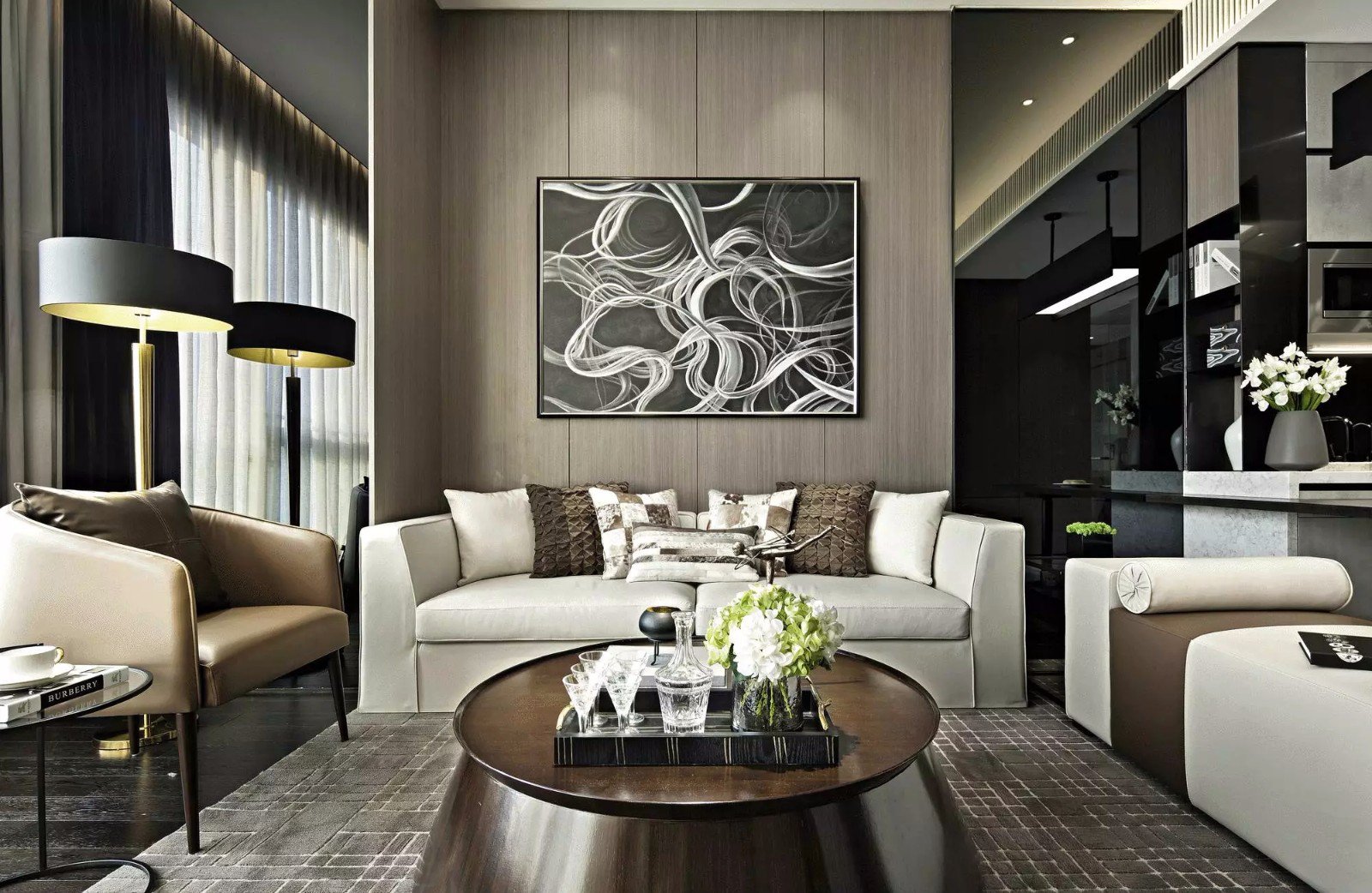 现代公寓样板房沙发背景墙装修效果图