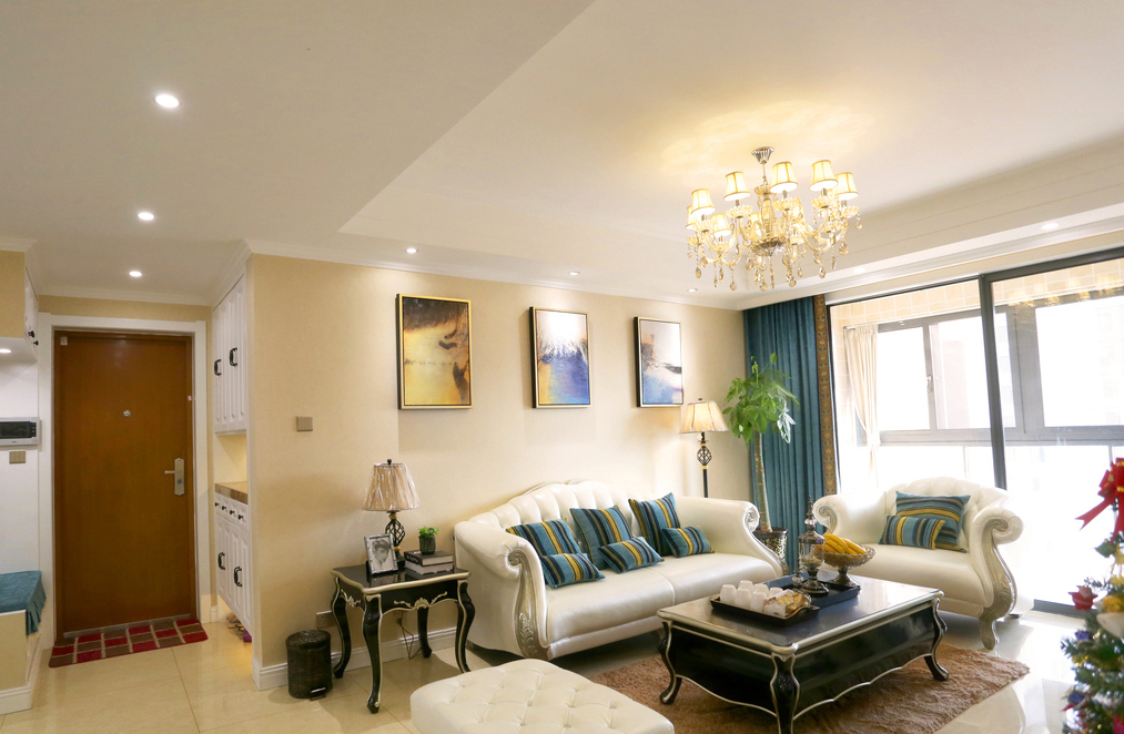 三居室装修,110平米装修,10-15万装修,简欧风格,客厅,暖色调