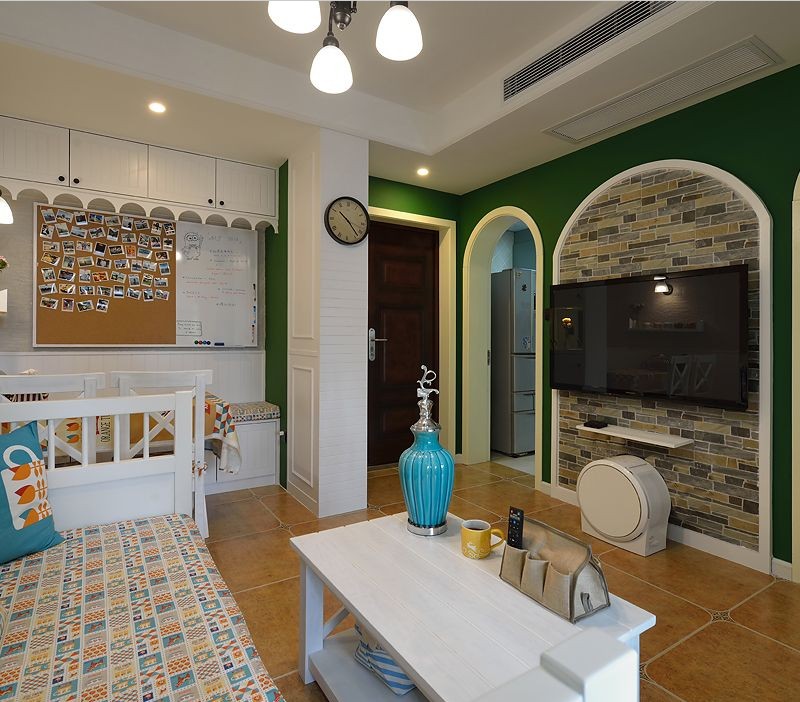 二居室装修,50平米装修,5-10万装修,混搭风格,客厅,绿色