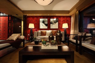 160平新中式四居沙发背景墙装修效果图