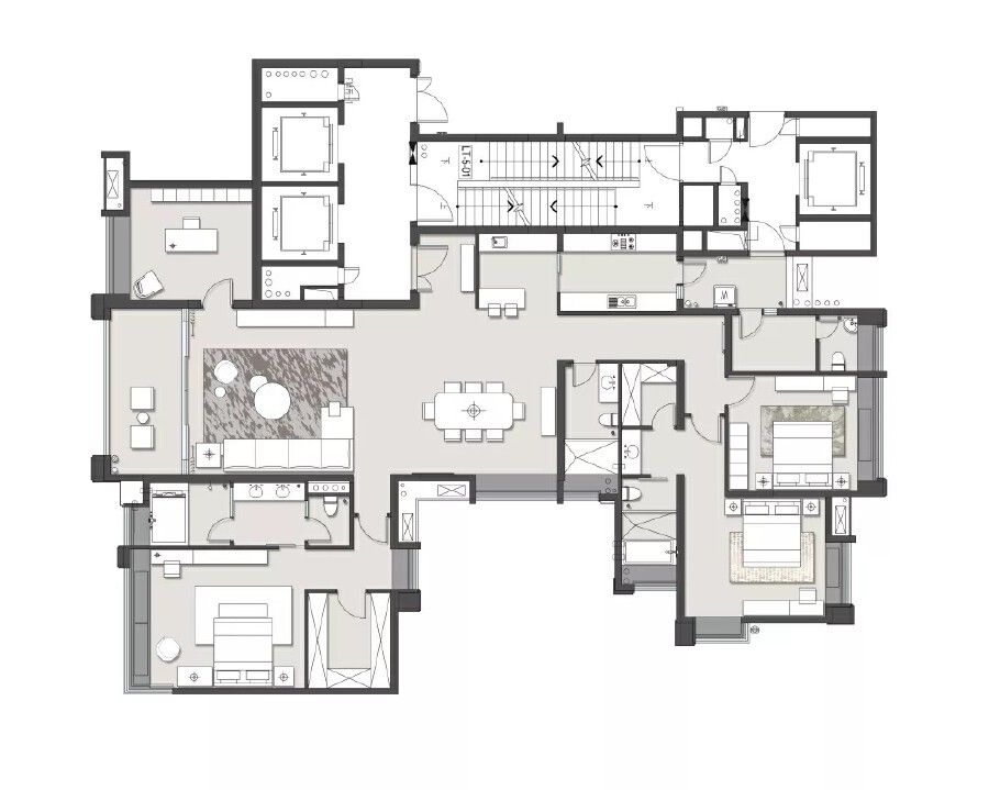 0万300平米现代大平层装修效果图,300㎡ 简约 公寓装修案例效果图