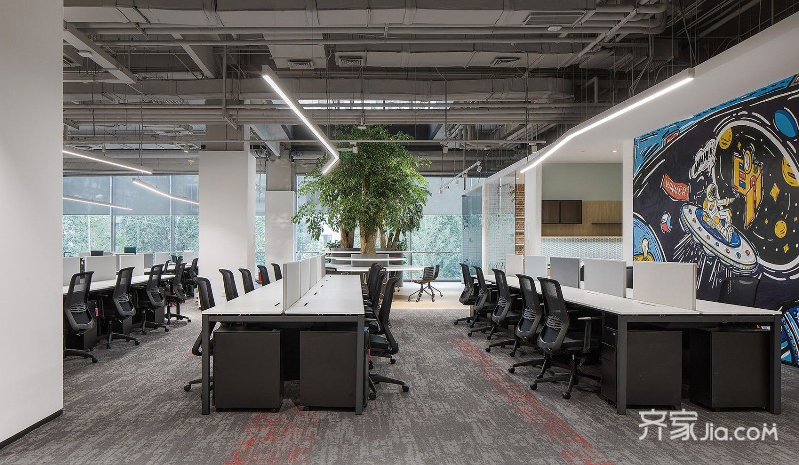 50万800平米现代办公空间装修效果图,现代风格办公空间设计装修案例