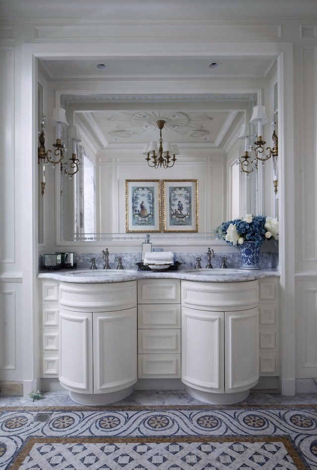 洗手台 浴缸 古典美式风格卫生间装修效果图 新古典风格别墅卫生间