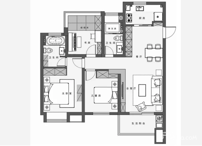 9万110平米现代三房装修效果图,110平现代三居装修案例效果图