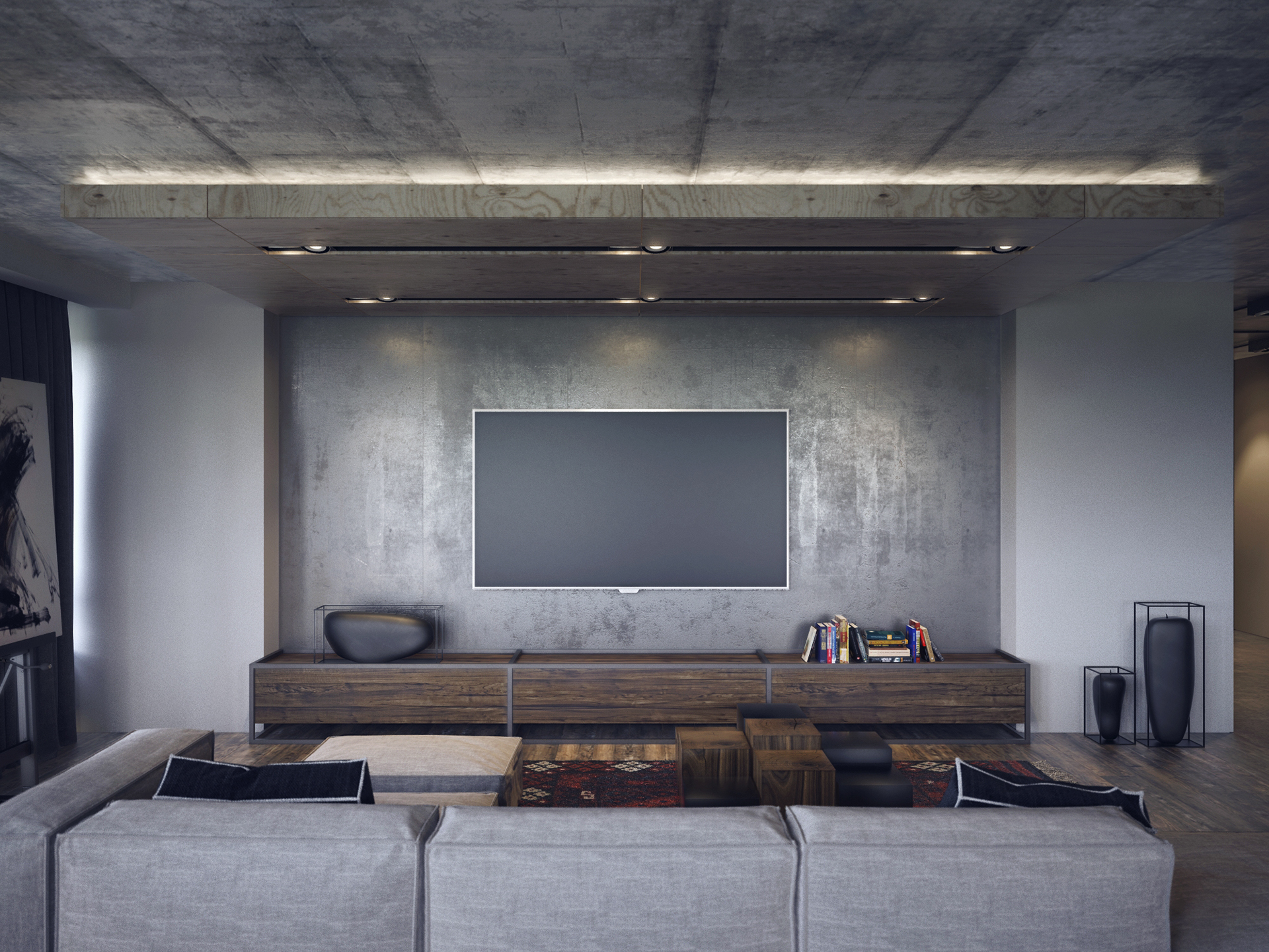 工业风格公寓电视背景墙装修效果图