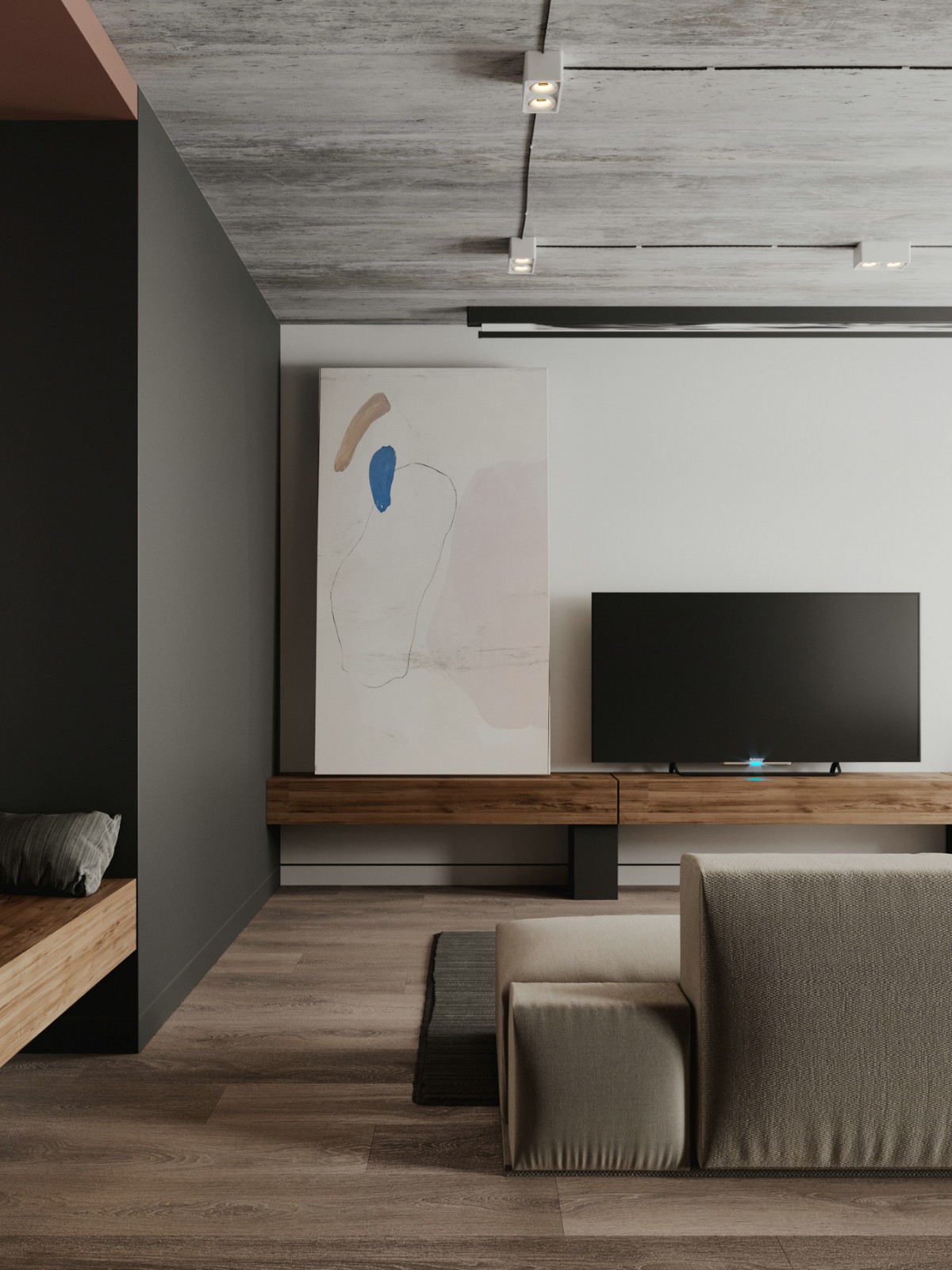 简约两居室公寓电视墙装修效果图
