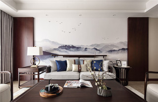 新中式风格三居沙发背景墙装修效果图