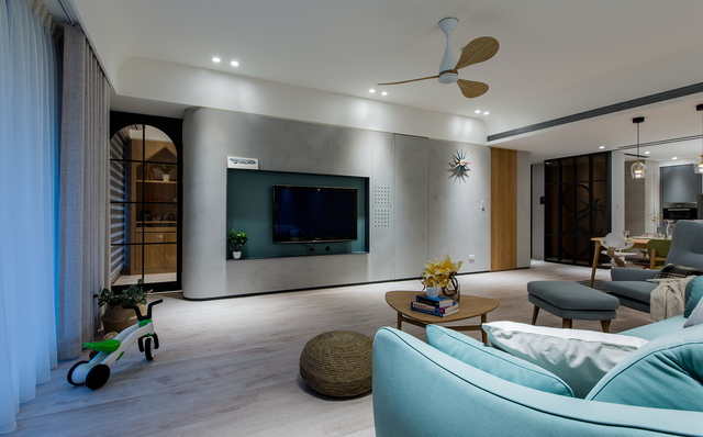 现代北欧三居室电视墙装修效果图 电视北欧背景墙