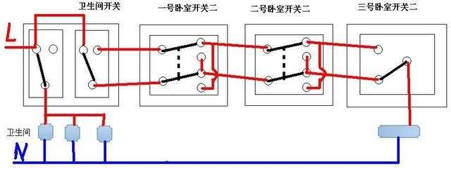 4孔双控开关接线图解图片