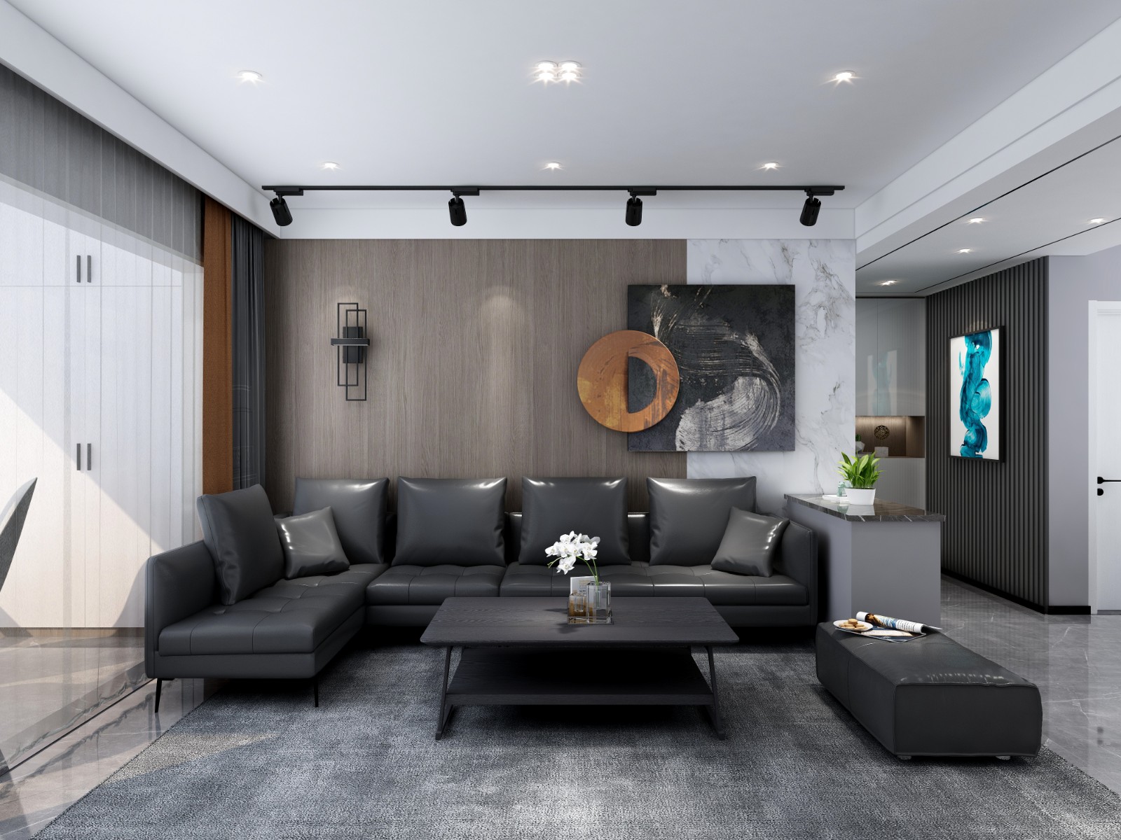 现代简约客厅文化砖沙发背景墙效果图_齐家网装修效果图