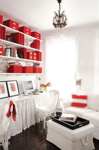 红白两色装饰简欧书房效果图