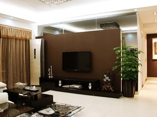 最新现代客厅 咖色电视背景墙效果图