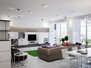 时尚现代客厅白色电视墙设计