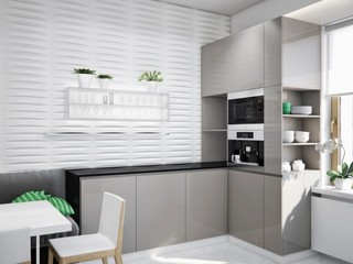 现代家居厨房 灰色系橱柜装饰图
