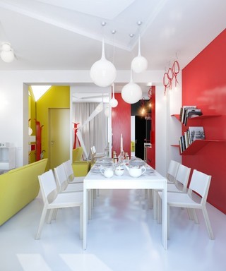 红白现代小户型餐厅装饰图