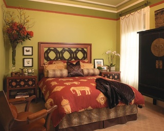 东南亚风情 抹绿色卧室背景墙设计