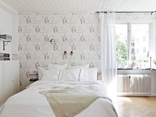 文艺北欧风卧室 床头墙纸设计