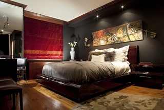 摩登复古东南亚风格 黑色卧室背景墙设计