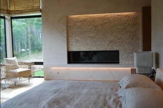 舒适简约风卧室 自然石背景墙设计