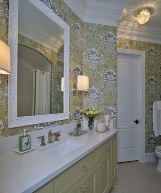 欧式洗手台 古典花色背景墙设计