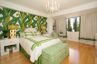 田园风卧室 绿色手绘墙设计