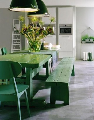清新北欧风餐厅 绿色桌椅设计