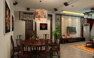 典雅清朝中式 客餐厅背景墙设计