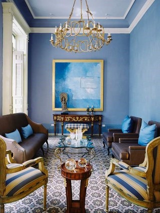 蓝色复古北欧风格客厅效果图