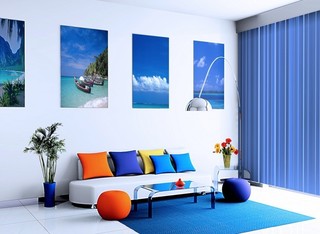 清爽地中海客厅 蓝色照片墙设计