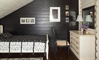 乡村北欧风阁楼卧室 木质背景墙设计
