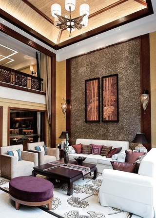 奢华新古典复式 挑高客厅背景墙设计