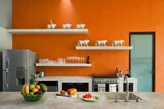 美式混搭风厨房 橙色系背景墙设计