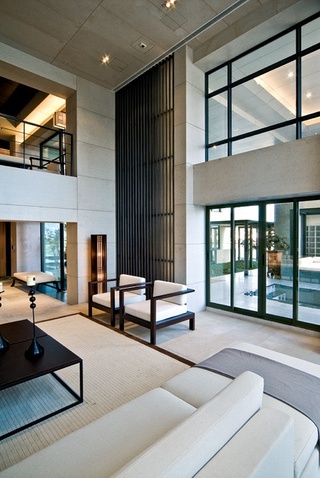 豪华现代新中式别墅 挑高客厅效果图