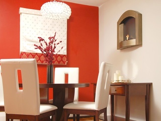 简欧风餐厅橙红色背景墙设计