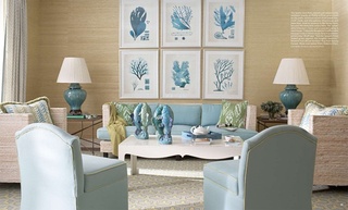 水蓝色北欧风客厅 沙发照片墙设计