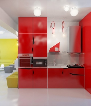 时尚现代风厨房 大红色橱柜设计