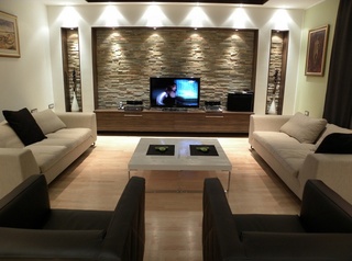 简中式客厅 自然石电视背景墙设计